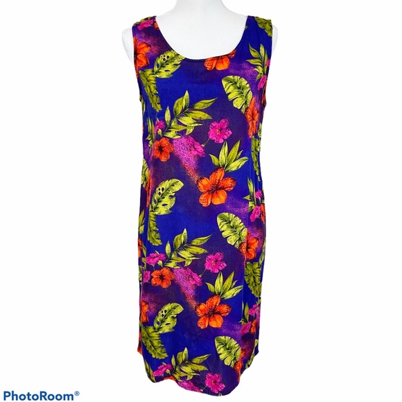 Bright Hawaiian dress blue floral made in USA - Picture 1 of 10
